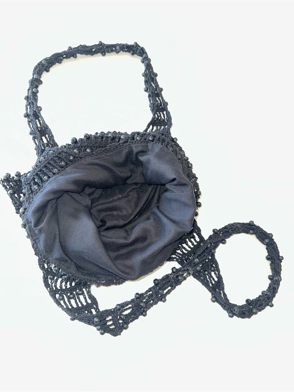 ETSY ~HANDCRAFTED BLACK SUMMER BEADED CROCHET BEACH POOL SHOULDER TOTE BAG